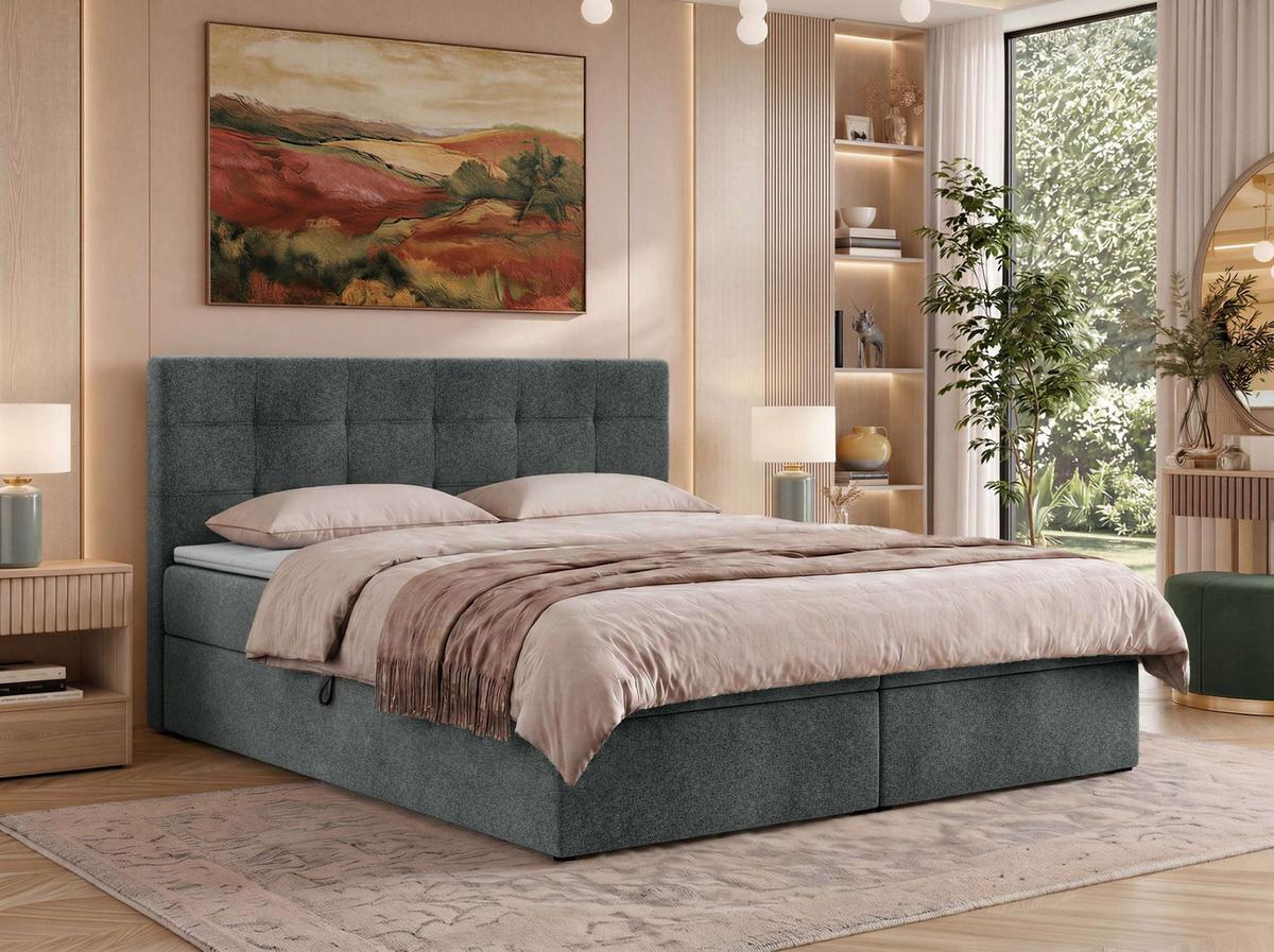 BOXBETT SOLVEN 160/200 - Dunkelgrau Stukture - Topper T25 - H3 - Dunkelgrau/Schwarz, Kunststoff/Textil (160/200cm) - MKS