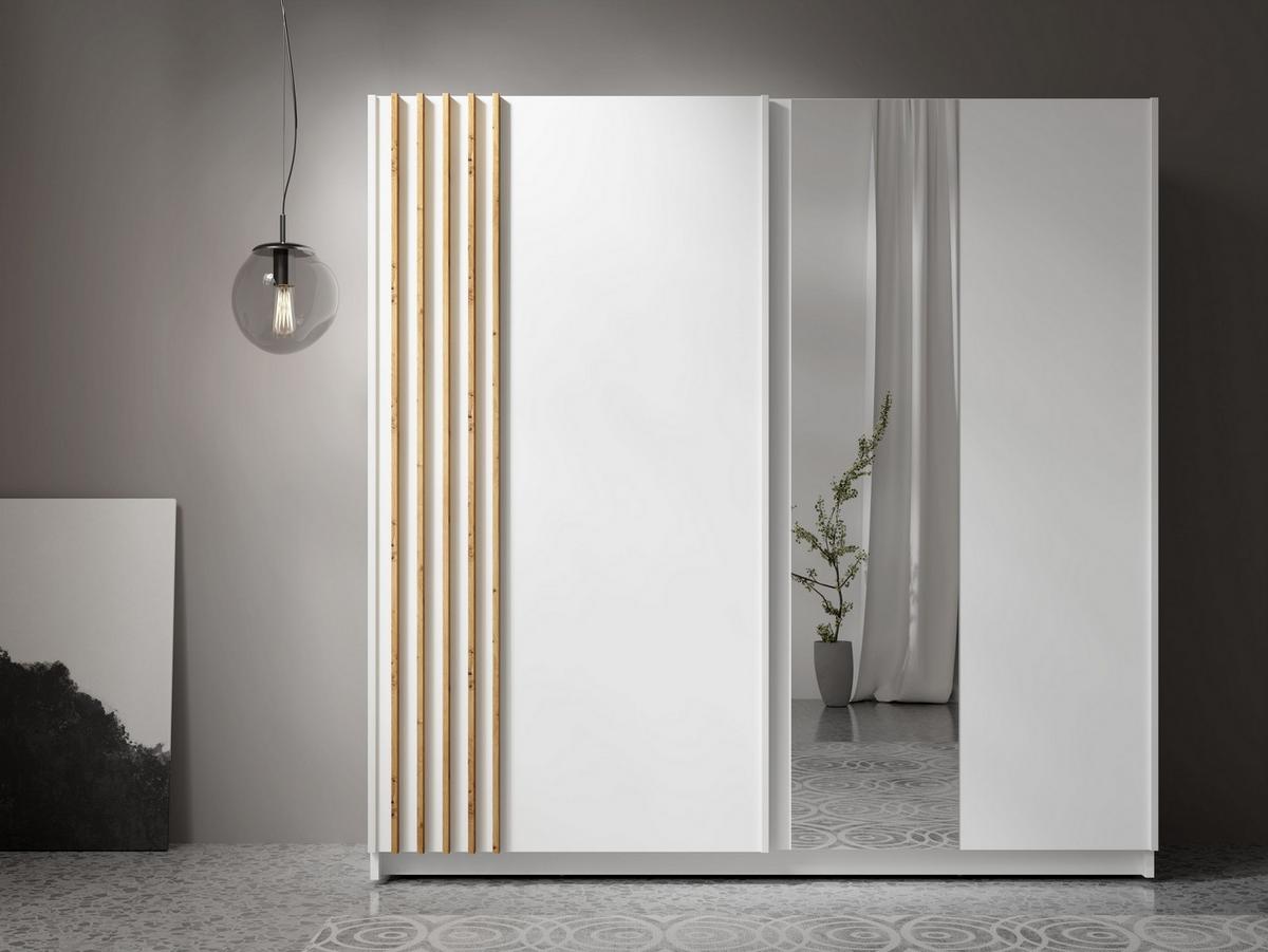 SCHWEBETÜRENSCHRANK RANOR 200,6/198,5/62cm 2-türig mit Spiegel Weiß - Eiche Artisan/Weiß, Holzwerkstoff (200.6/198.5/62cm) - MASSENO