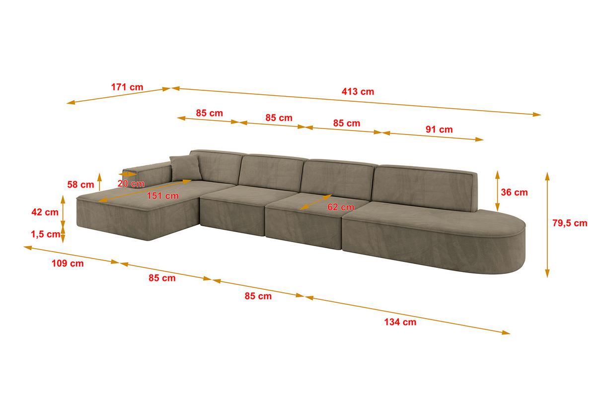 ECKSOFA Ottomane Links IREA-L3-v4 - 413x171x79 cm Braun - Braun, Holzwerkstoff/Textil (413/171cm) - ALTDECOR