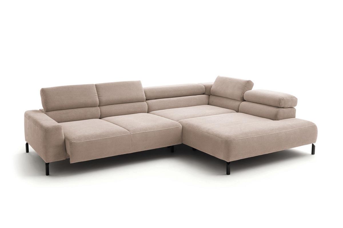 ECKSOFA MIT MOTORISCHEM SITZVORZUG DELIA Taupe Cord Relaxfunktion - Taupe/Schwarz, Textil/Metall (312/219cm) - KAWOLA