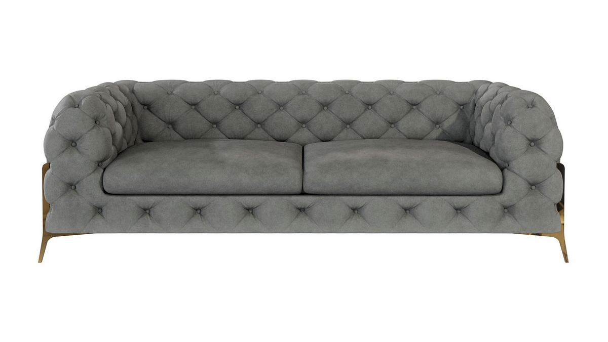 CHESTERFIELD-SOFA 3-Sitzer Lexi Grau Samt - Goldfarben/Grau, Holz/Textil (225/75/100cm) - S-Style Möbel