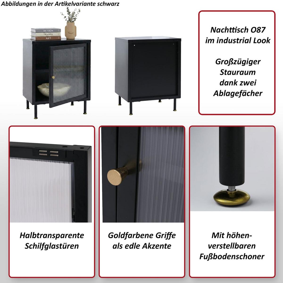 NACHTTISCH rechteckig Schwarz - Schwarz, Metall (41/55/41cm) - MCW