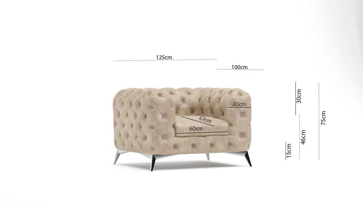 CHESTERFIELD-SESSEL Quantum Beige Samt - Beige/Silberfarben, Holz/Textil (125/75/100cm) - S-Style Möbel