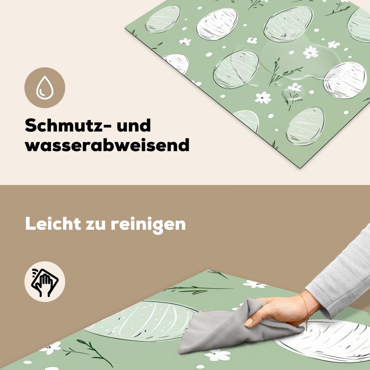 HERDABDECKPLATTE Grün - Eier - Muster Induktionsmatte 71x52 cm - Waldgrün, Kunststoff (71/52/0.2cm) - MuchoWow