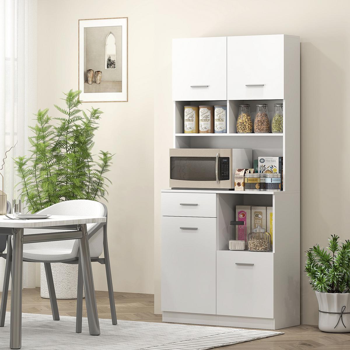 KÜCHENSCHRANK Hochschrank mit verstellbaren Regalen Schublade Weiß - Silberfarben/Weiß, Holzwerkstoff/Metall (35/180/80cm) - HOMCOM