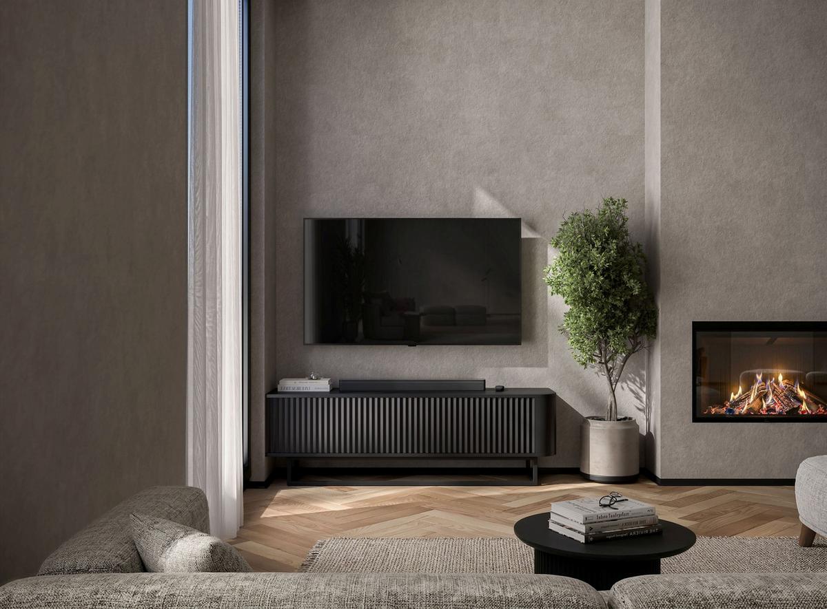 TV-LOWBOARD Aurora Schwarz matt 140 cm mit schwarzem Metallrahmen - Goldfarben/Schwarz, Holzwerkstoff/Metall (140/44/35cm) - Meble Lindner