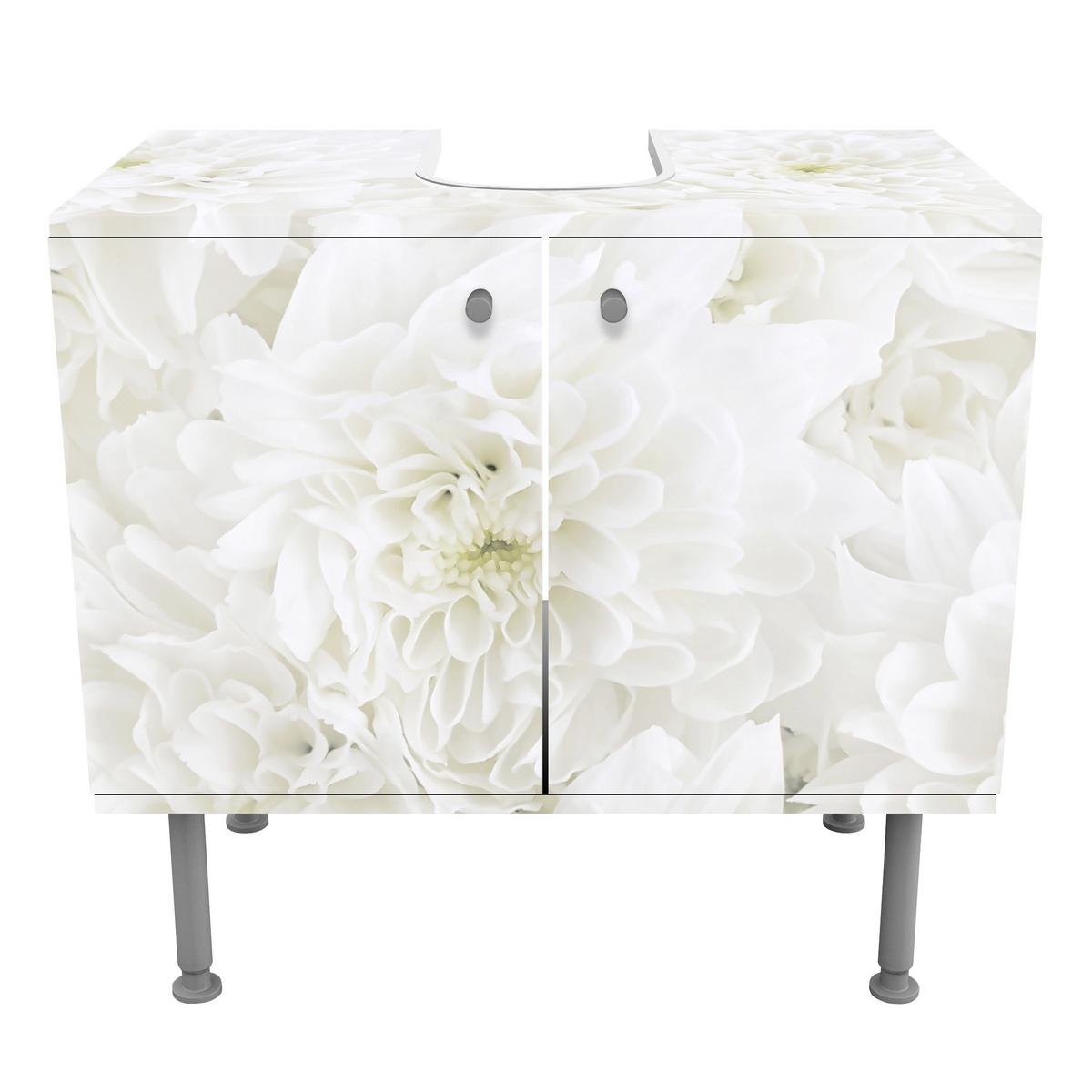 WASCHBECKENUNTERSCHRANK Dahlien Blumenmeer weiß 60/55/35 cm - Weiß, Holzwerkstoff (60/55/35cm) - Bilderwelten