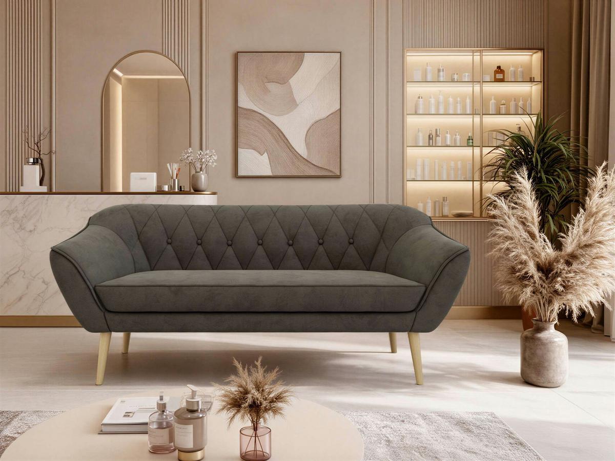 3-SITZER-SOFA PIRS - Dunkelgrau Velvet - Holzbeine - Dunkelgrau/Buchefarben, Holzwerkstoff/Textil (180/75/74cm) - MKS