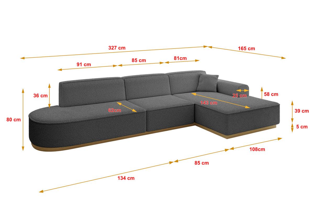 ECKSOFA Ottomane Rechts IREA-L2-v2 - 327x165x80 cm Grau - Olivgrün, Holzwerkstoff/Textil (327/165cm) - ALTDECOR
