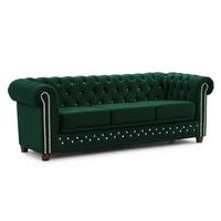 CHESTERFIELD-SOFA 3-Sitzer mit Schlaffunktion Cleo Blink Flasche Grün Samt mit Kristallsteppung und braunen Massivholzfüßen - Braun/Grün, Holz/Textil (203/72/86cm) - S-Style