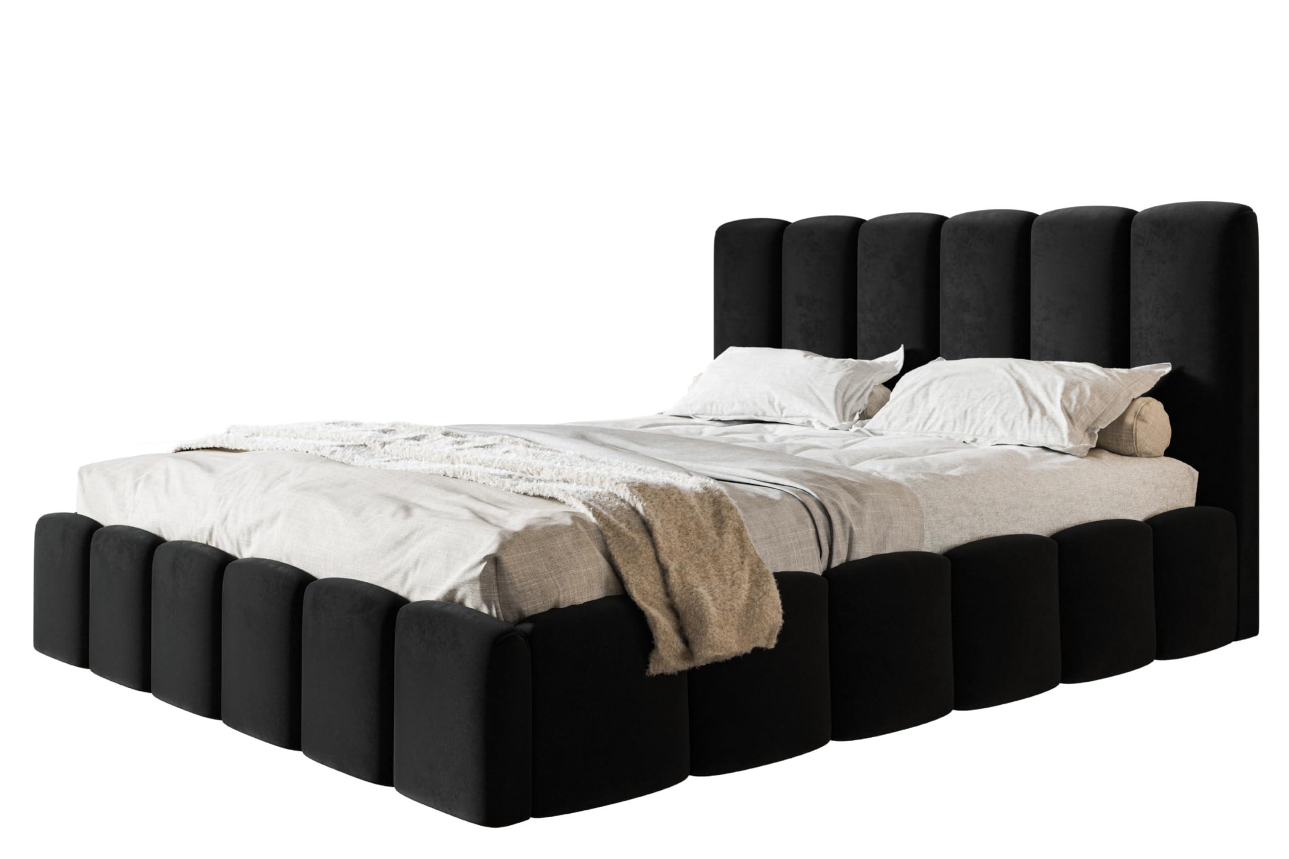 BETT 90x200 - Polsterbett mit Bettkasten und Metallrahmen - Modern Betten - Weicher Jasminstoff - Kollektion Lucy - Schwarz - Schwarz, Holz/Textil (90/200cm) - Alpi-Möbel