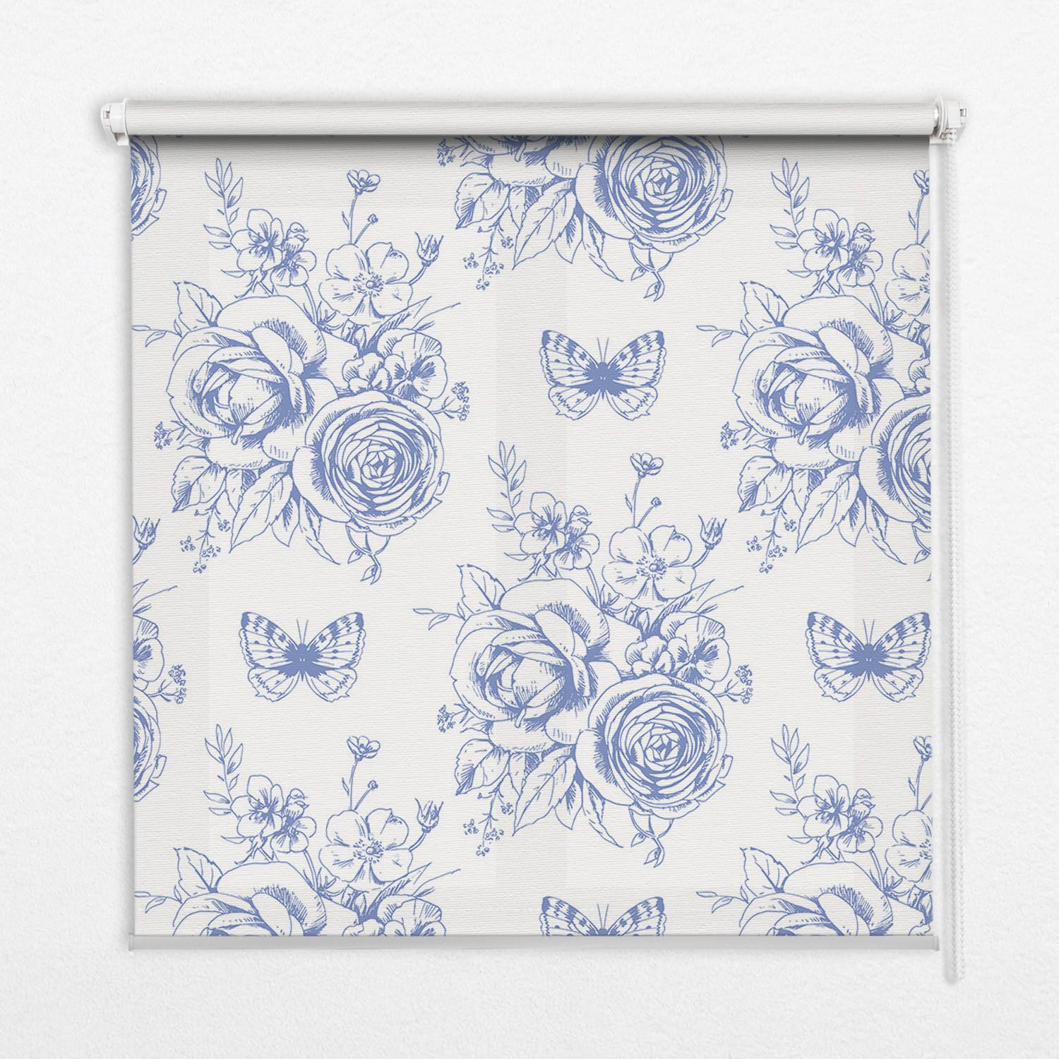 INNENROLLO - Fensterrollo - Rollo - 150x180 cm - Blaue Blumen und Schmetterlinge - Blau, Kunststoff (150/180/0.5cm) - TULUP