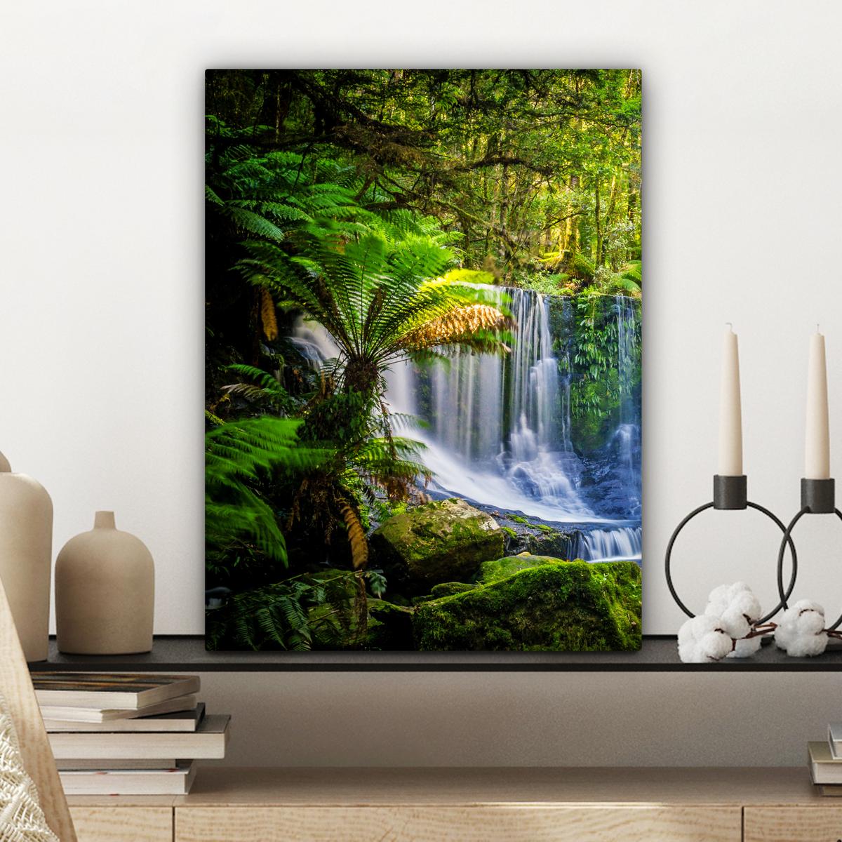 LEINWANDBILD Dschungel - Wasserfall - Australien - Pflanzen - Natur Room Decor 30x40 cm - Dunkelgrün, Textil (30/40cm) - MuchoWow