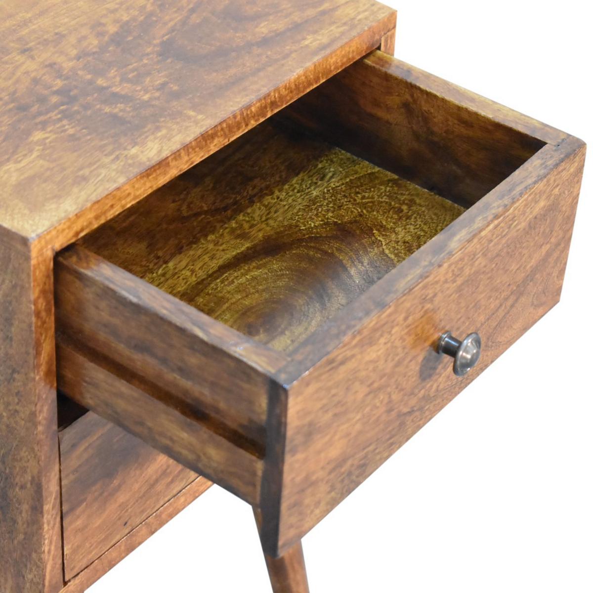 NACHTTISCH MINI KASTANIENHOLZ MIT 2 SCHUBLADEN, NORDISCHE BEINE, BEIGE - Beige/Messingfarben, Holz/Metall (30/57/30cm) - Artisan Furniture