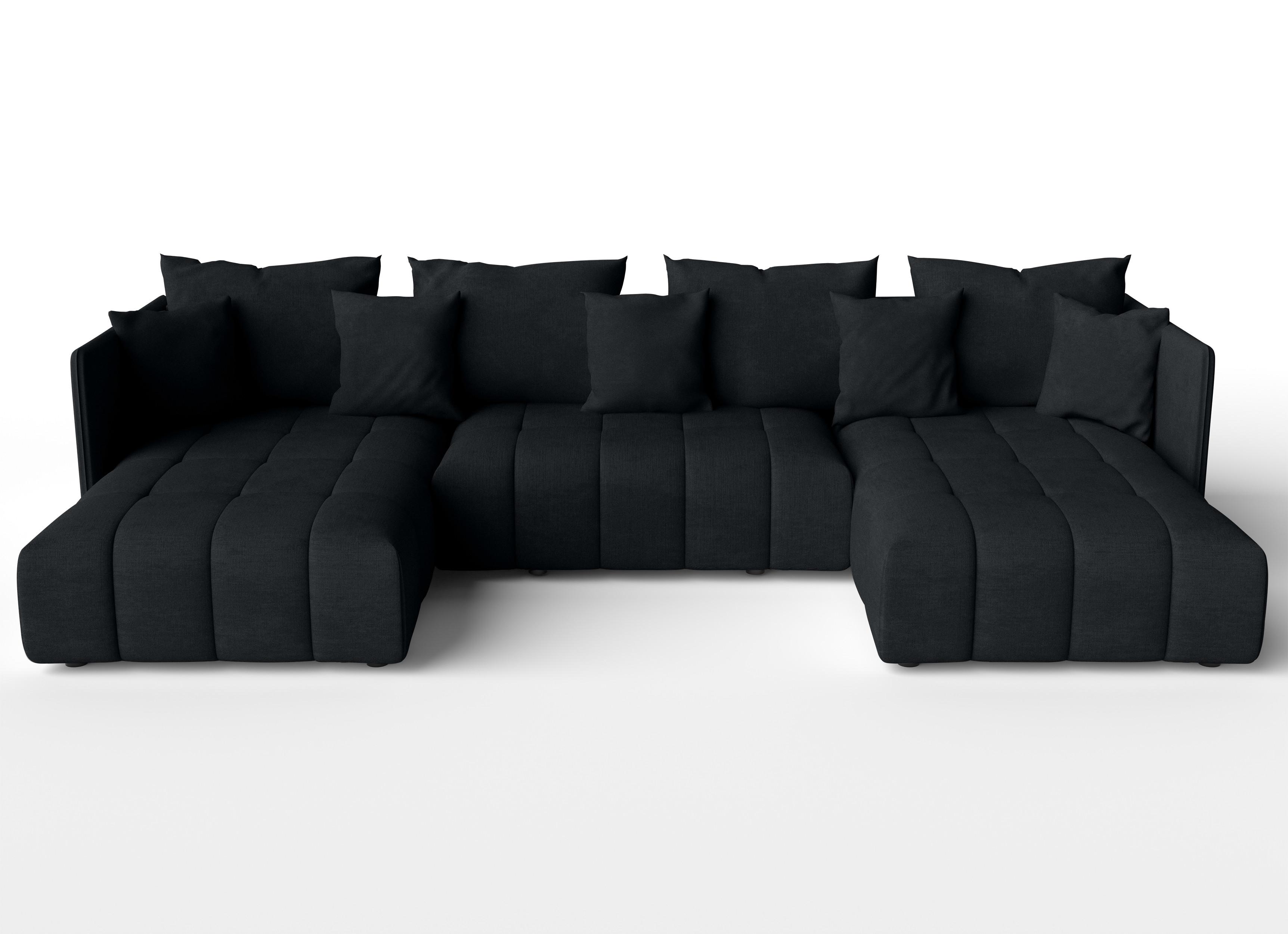 WOHNLANDSCHAFT Veliro U Schwarz 353/180/83 cm mit Schlaffunktion und Bettkasten - Schwarz, Kunststoff/Textil (353/83/180cm) - AX Living