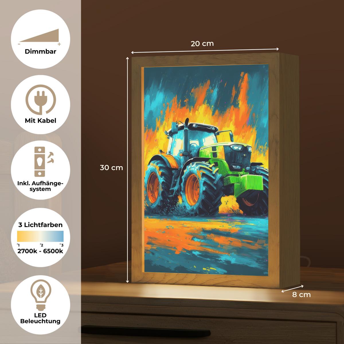WANDLEUCHTE Abstrakt - Traktor - Grün 20x30 cm - Dunkelblau, Holzwerkstoff (20/30/8cm) - OnlyWow