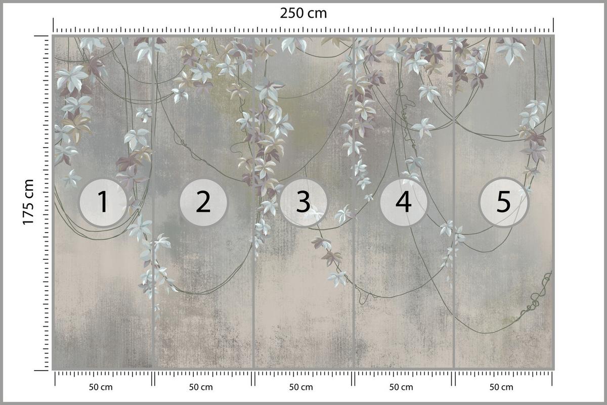 FOTOTAPETE für Wohnzimmer Abstrakte Blüten Lianen Beton Wand 250x175 - Grau, Papier (250/175cm) - Muralo