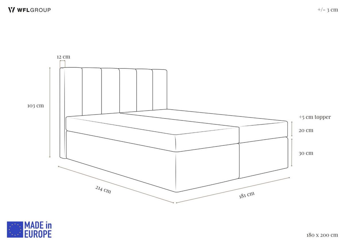 BOXBETT Amira mit Bettkasten, Samt Creme, Beige 180/200 cm – 7-Zonen Taschenfederkern-Matratze & Komfortschaum-Topper - Beige/Creme, Holz/Holzwerkstoff (180/200cm) - WFL GROUP