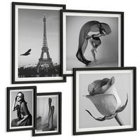 BILDER SET 5er Set - 50x50 cm & 20x30 cm & 40x60 cm Schwarzer Rahmen - Stilvolle Porträts eleganter Frauen - Schwarz, Kunststoff (40/60cm) - TULUP