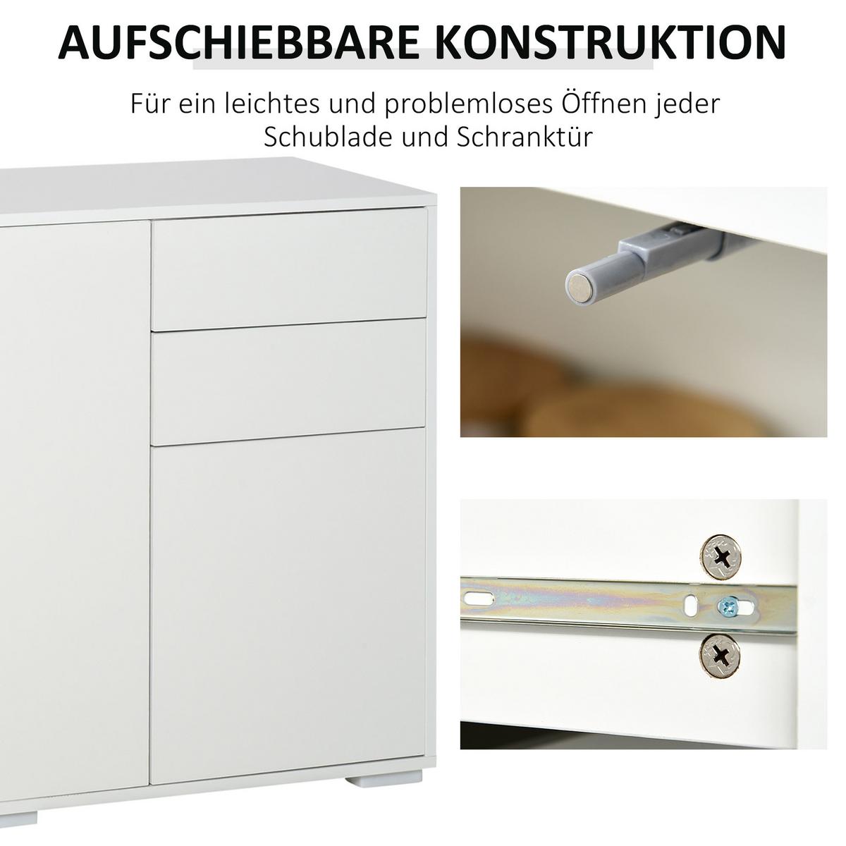 SIDEBOARD Aufbewahrungsschrank Mehrzweckschrank mit 2 Schublade 3 Türen Weiß - Weiß, Metall (36/74/117cm) - HOMCOM