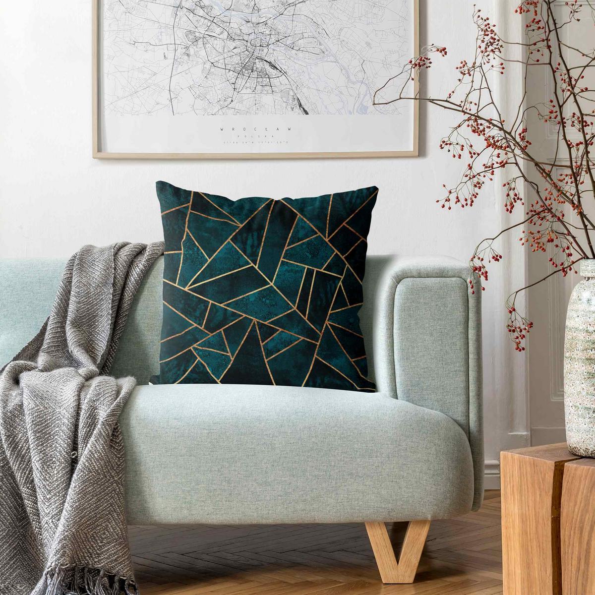 DEKOKISSEN Dunkles Türkis mit Gold 50/50 cm - Türkis, Textil (50/50/10cm) - Bilderwelten