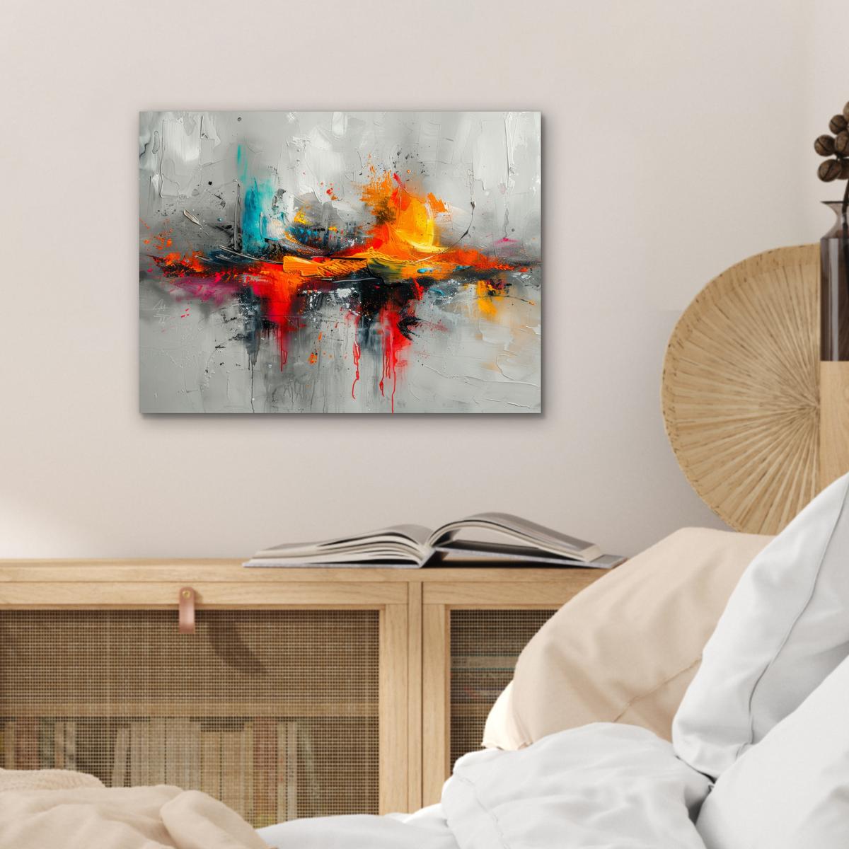 METALLBILD Moderne Kunst - Orange - Grau - Abstrakt 40x30 cm - Hellgrau, Metall (40/30cm) - MuchoWow