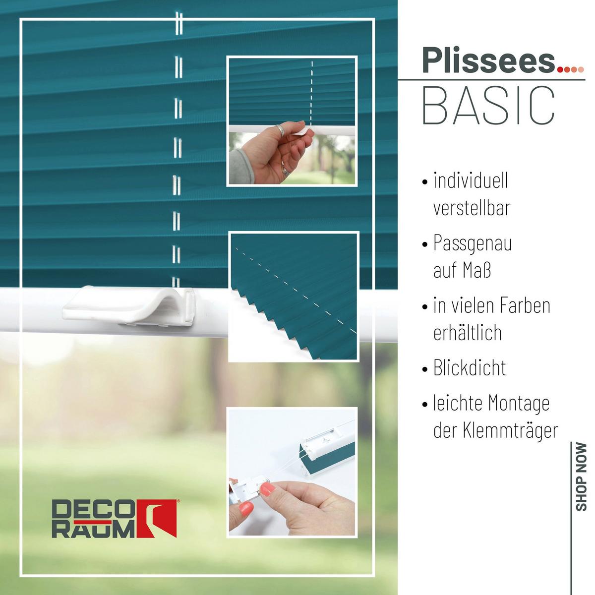 PLISSEE Basic 70 x 210cm Klemmfix ohne Bohren - Petrol, Textil (70/210cm) - Deco-Raum