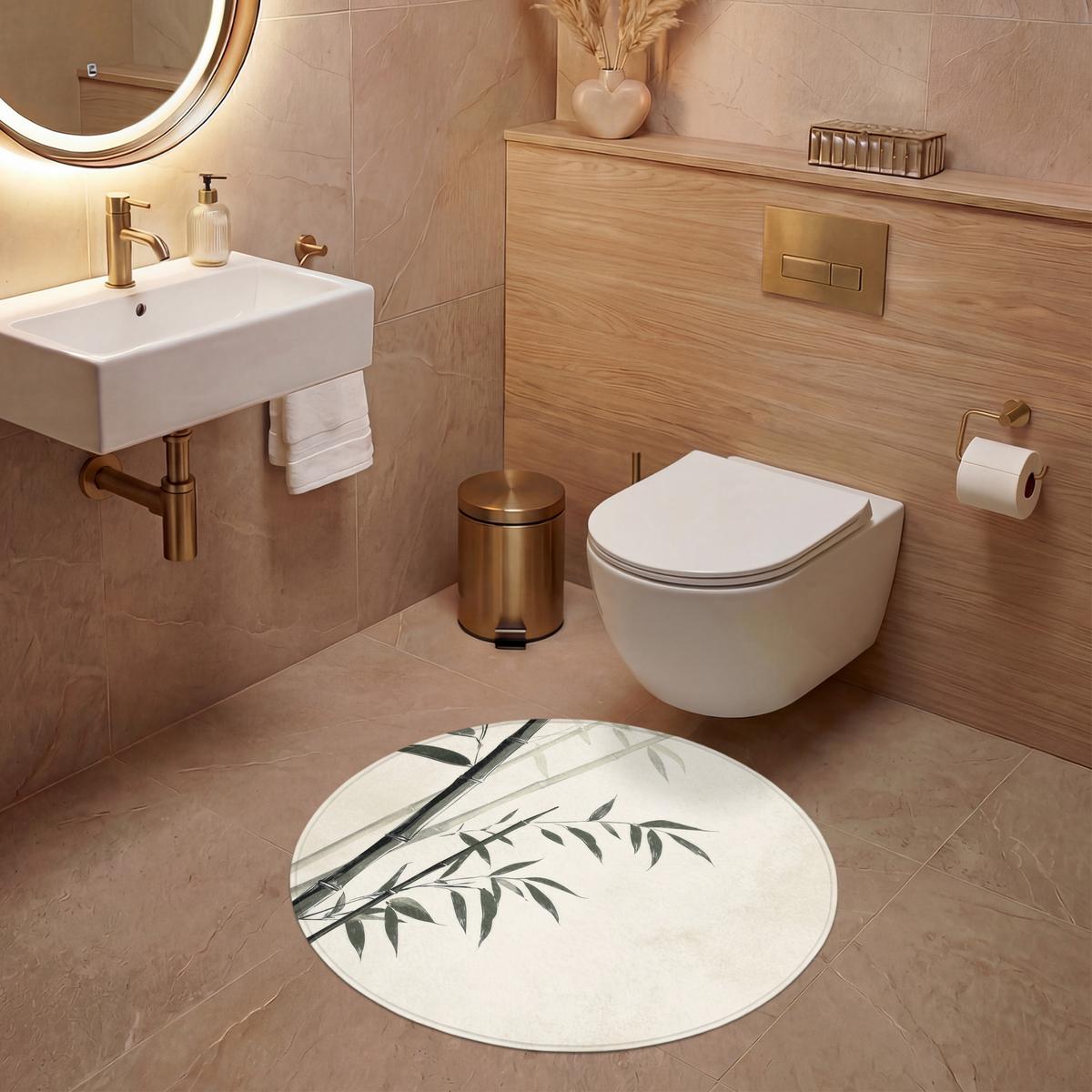 WC-VORLEGER Japandi - Bambus - Beige Toilettenteppich 70x70 cm - Ecru, Textil (70/1cm) - OnlyWow