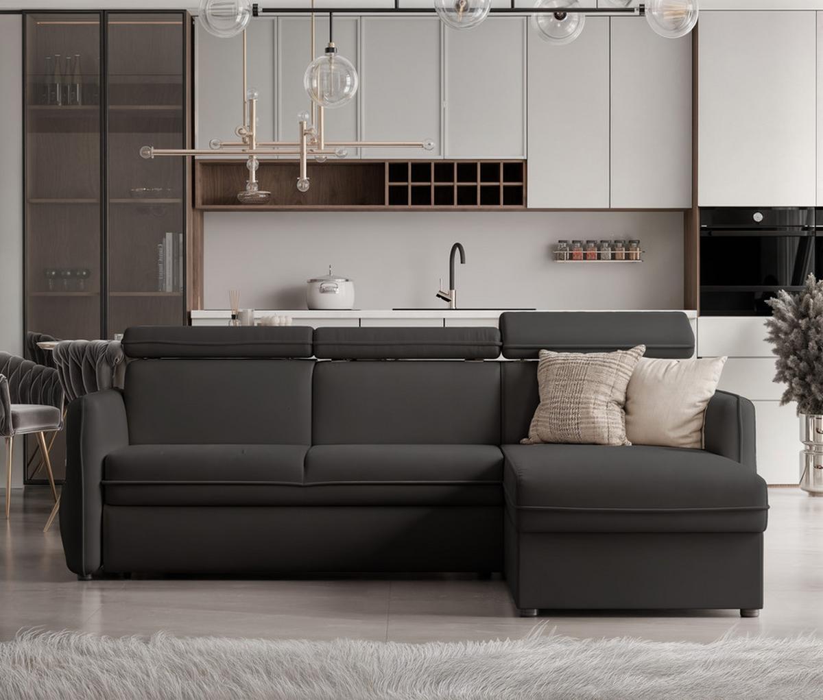 ECKSOFA BENI mit Schlaffunktion und Bettkasten, Stoff Anthrazit - Anthrazit, Kunststoff/Textil (220/160cm) - Idohome