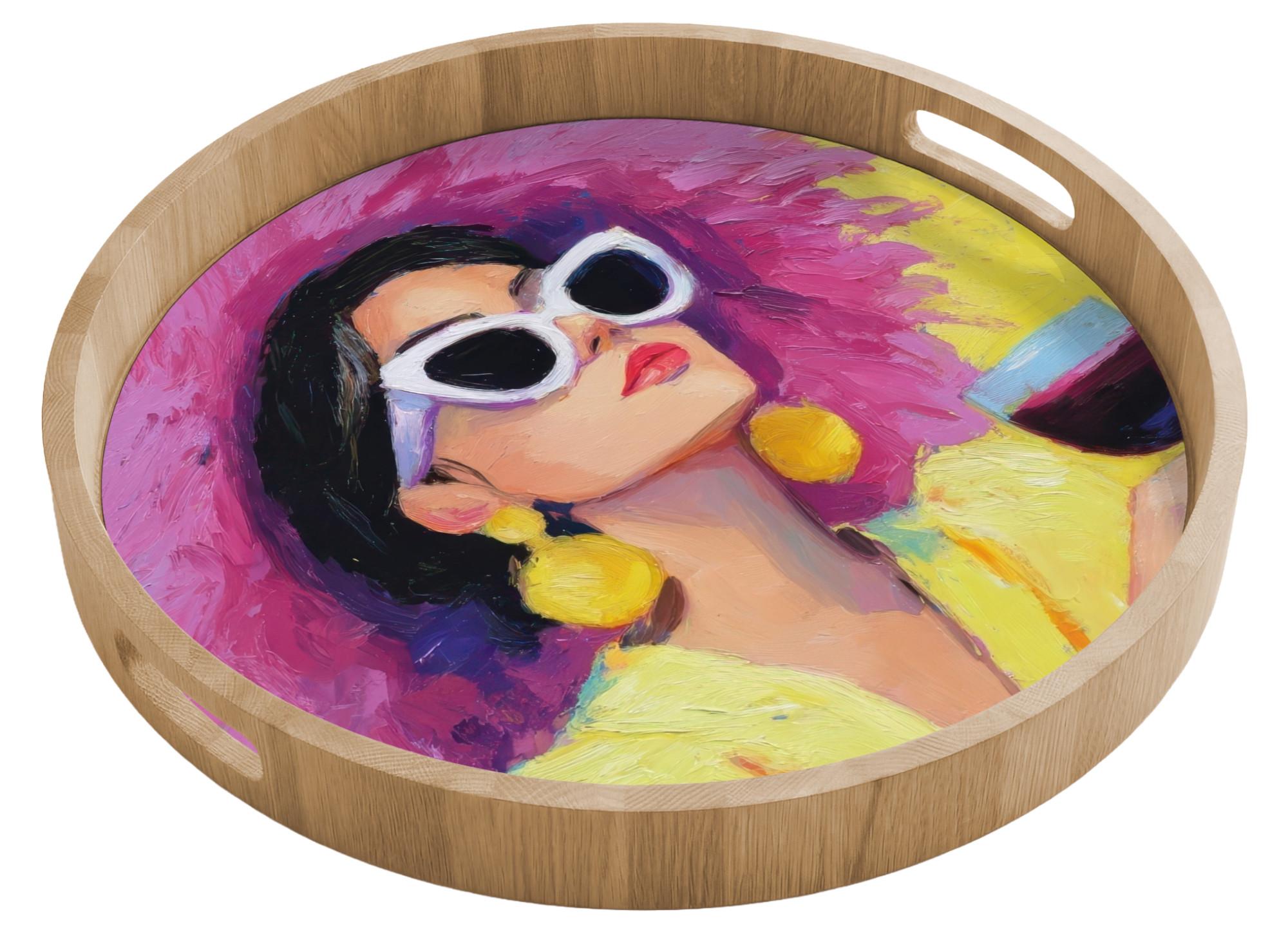 TABLETT Frau - Hut - Lila - Wein 50x50 cm - Gelb, Holz (50/5/5cm) - OnlyWow