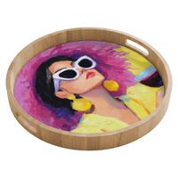 TABLETT Frau - Hut - Lila - Wein 50x50 cm - Gelb, Holz (50/5/5cm) - OnlyWow