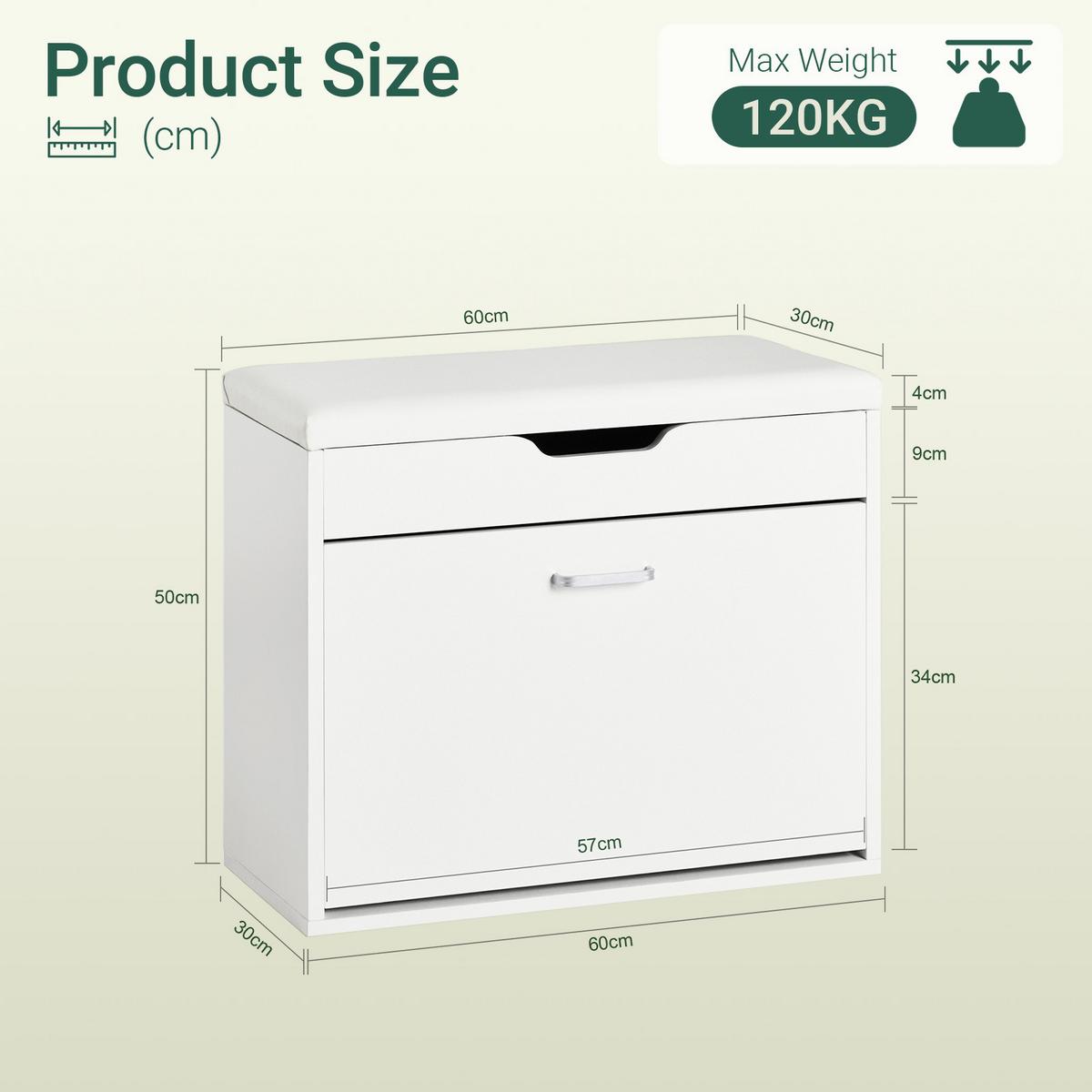 SITZBANK Weiß mit Klappe und Deckel, 60 x 50 x 30 cm, bis 120 kg, Sitzpolster aus PU, Schuhbank für den Flur - Weiß, Holzwerkstoff (60/50/30cm) - SoBuy