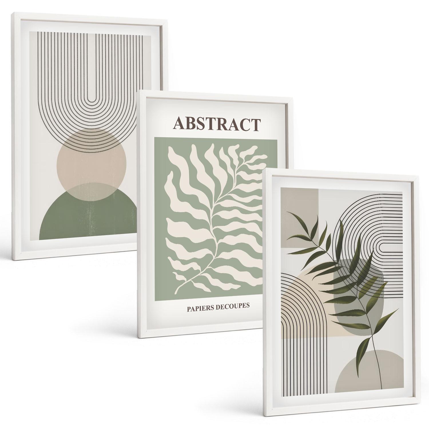 BILDER SET 3er Set - 40x60 cm Weißer Rahmen - Botanische Boho-Abstraktionen - Weiß, Kunststoff (40/60cm) - TULUP