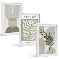 BILDER SET 3er Set - 40x60 cm Weißer Rahmen - Botanische Boho-Abstraktionen - Weiß, Kunststoff (40/60cm) - TULUP