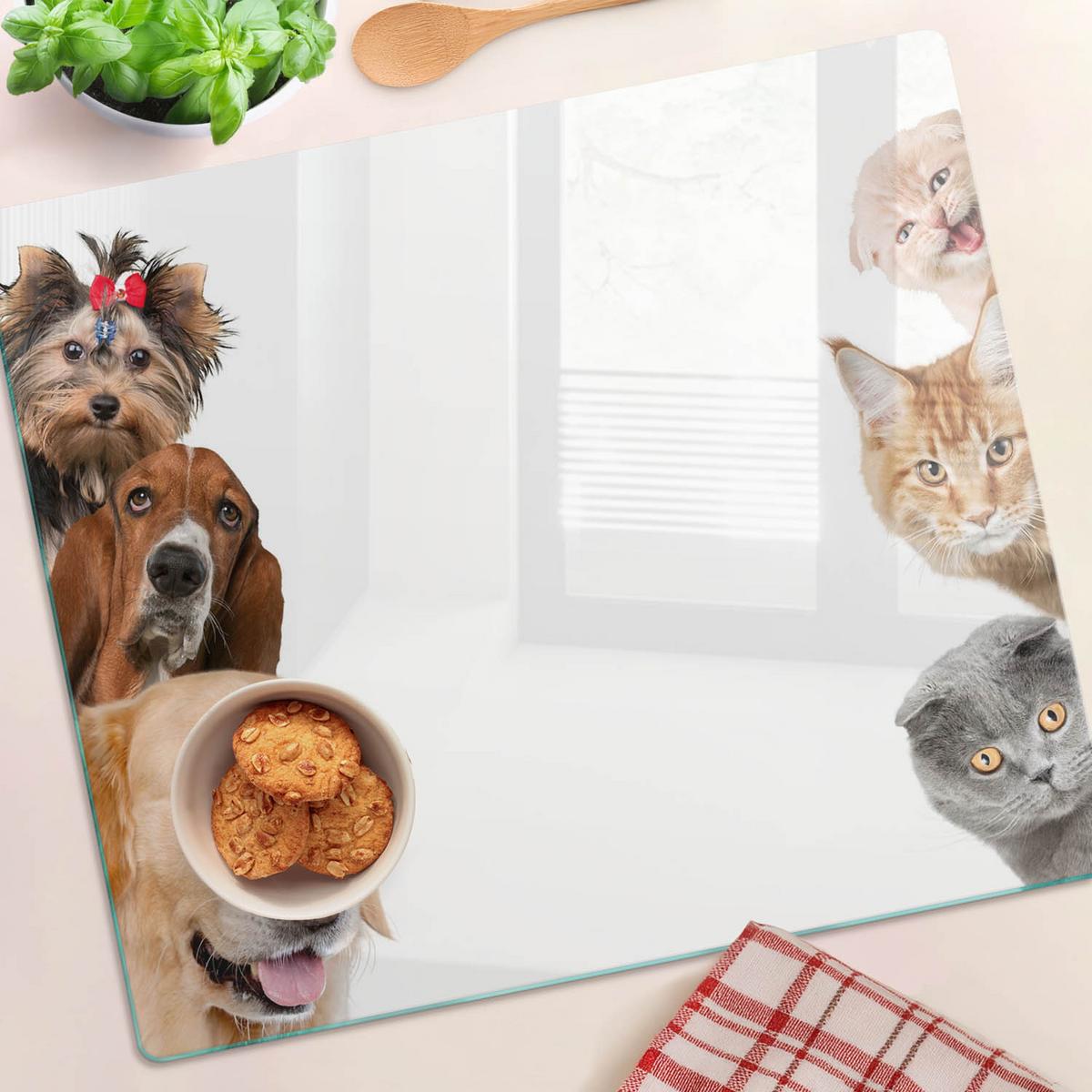 GLASPLATTE 60x52 cm Hunde Katzen - Beige, Glas (60/52cm) - TULUP