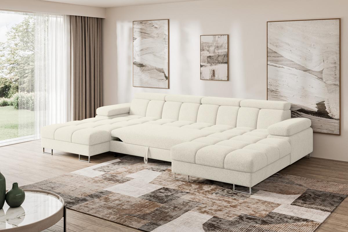 WOHNLANDSCHAFT mit Schlaffunktion und Bettkasten COMA U2 345x203x79 Creme Velours - Creme, Holzwerkstoff/Textil (345/79/203cm) - ALTDECOR