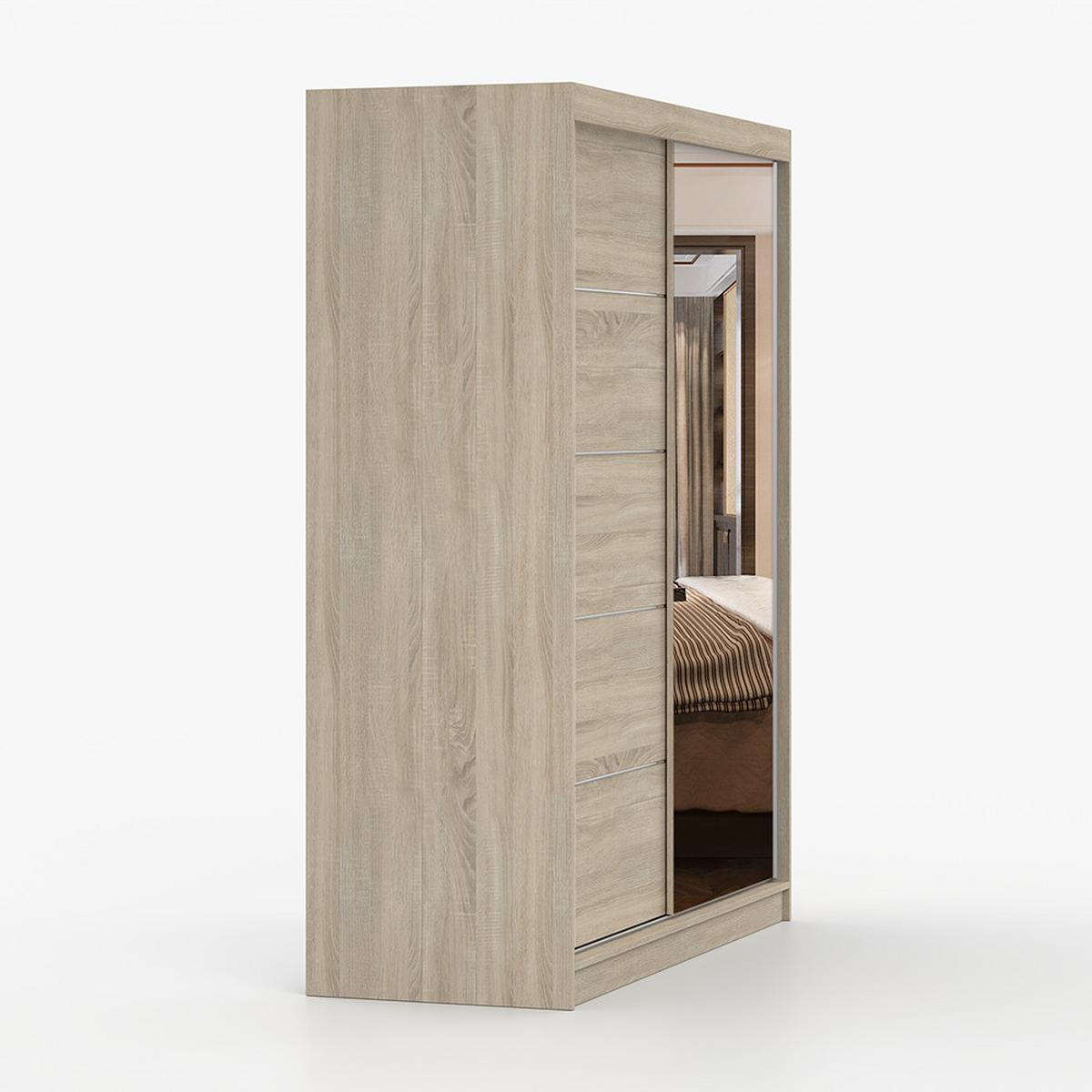 SCHWEBETÜRENSCHRANK Bono 05 Sonoma Eiche/Sonoma Eiche mit Spiegel 160 cm - Alufarben/Sonoma Eiche, Holzwerkstoff/Metall (160/195/61cm) - imoebel24