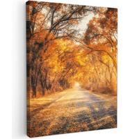 LEINWANDBILD Wald - Herbst - Bäume - Waldweg - Natur Wandbild Wohnzimmer 60x80 cm - Bernsteinfarben, Textil (60/80cm) - MuchoWow
