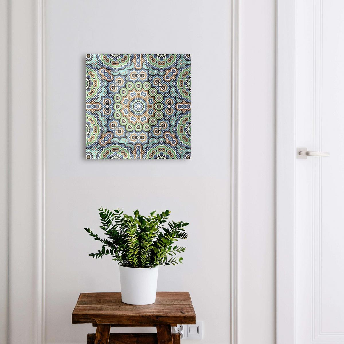 SCHLÜSSELBOX Schwarz 30x30 cm- Türöffnung nach rechts - Farbenfrohes Mosaik - Blau, Metall (30/30/5cm) - TULUP