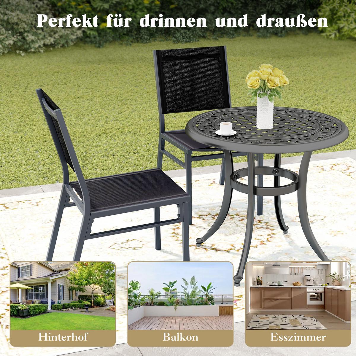 TERRASSENSTUHL Schwarz(2er-Set) - Schwarz, Metall (60/87/45cm) - COSTWAY