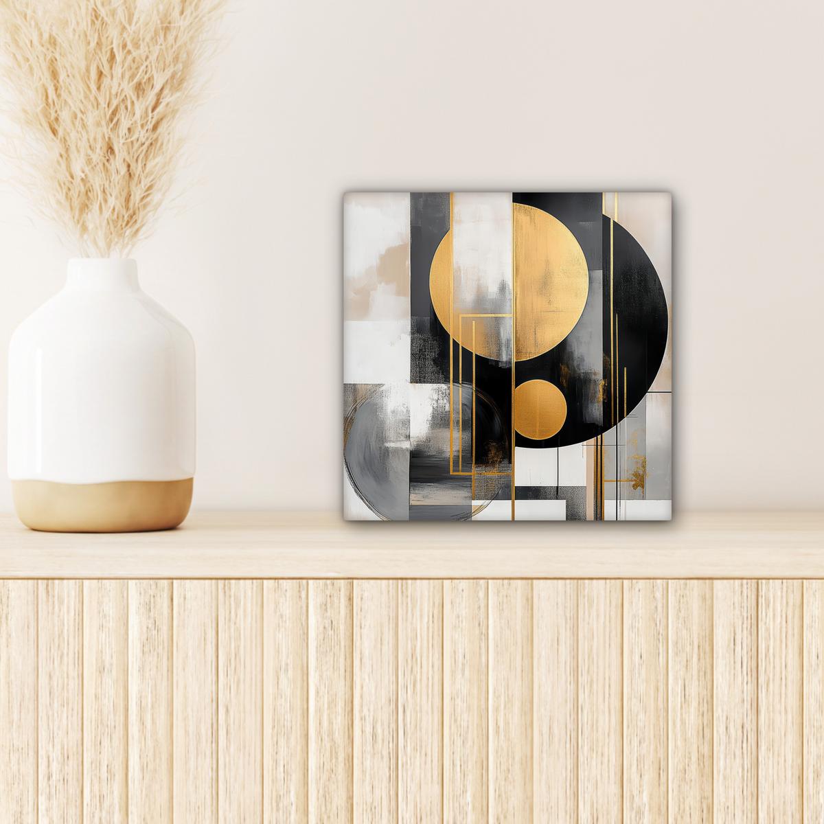 LEINWANDBILD Abstrakt - Gold - Silber - Formen - Ästhetisch - Modern Deko Wohnzimmer 20x20 cm - Goldfarben, Textil (20/20cm) - MuchoWow
