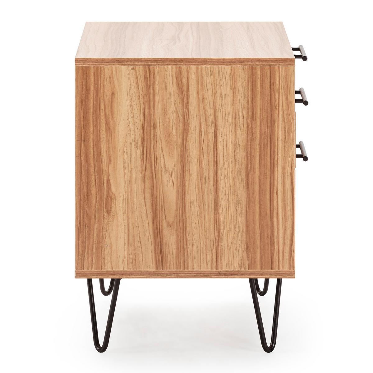 NACHTTISCH Alma 3 Schubladen Holzfarbe, Metallfüße - Wildeiche, Holzwerkstoff/Kunststoff (50/55/40cm) - VS Venta-stock
