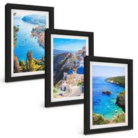 BILDER SET 3er Set - 20x30 cm Schwarzer Rahmen - Griechische Ansichten von Santorin Oia - Schwarz, Kunststoff (20/30cm) - TULUP