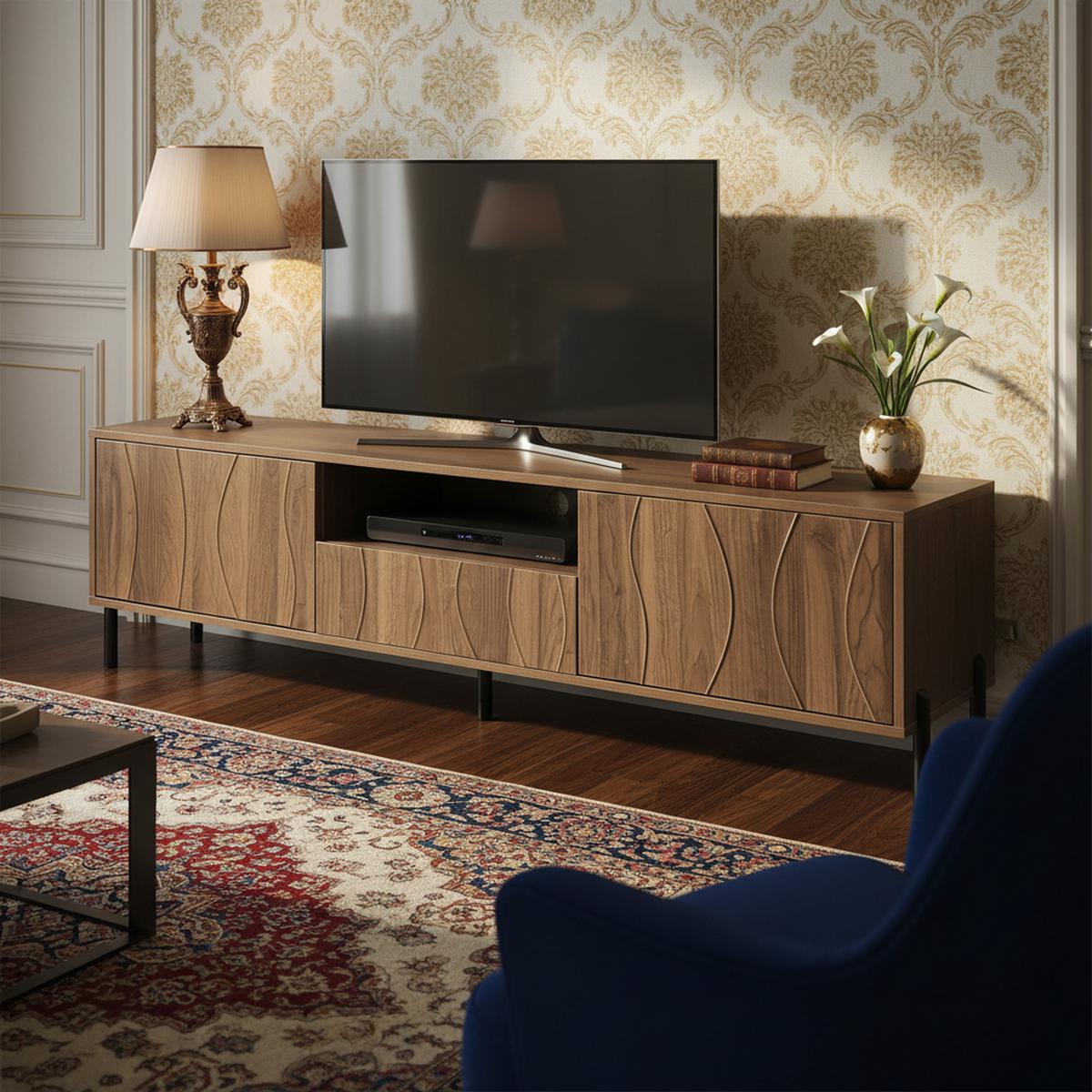 TV-SCHRANK 160 cm in Natur mit 3 Türen - Schwarz, Holzwerkstoff (160/46/35cm) - Urban Meuble