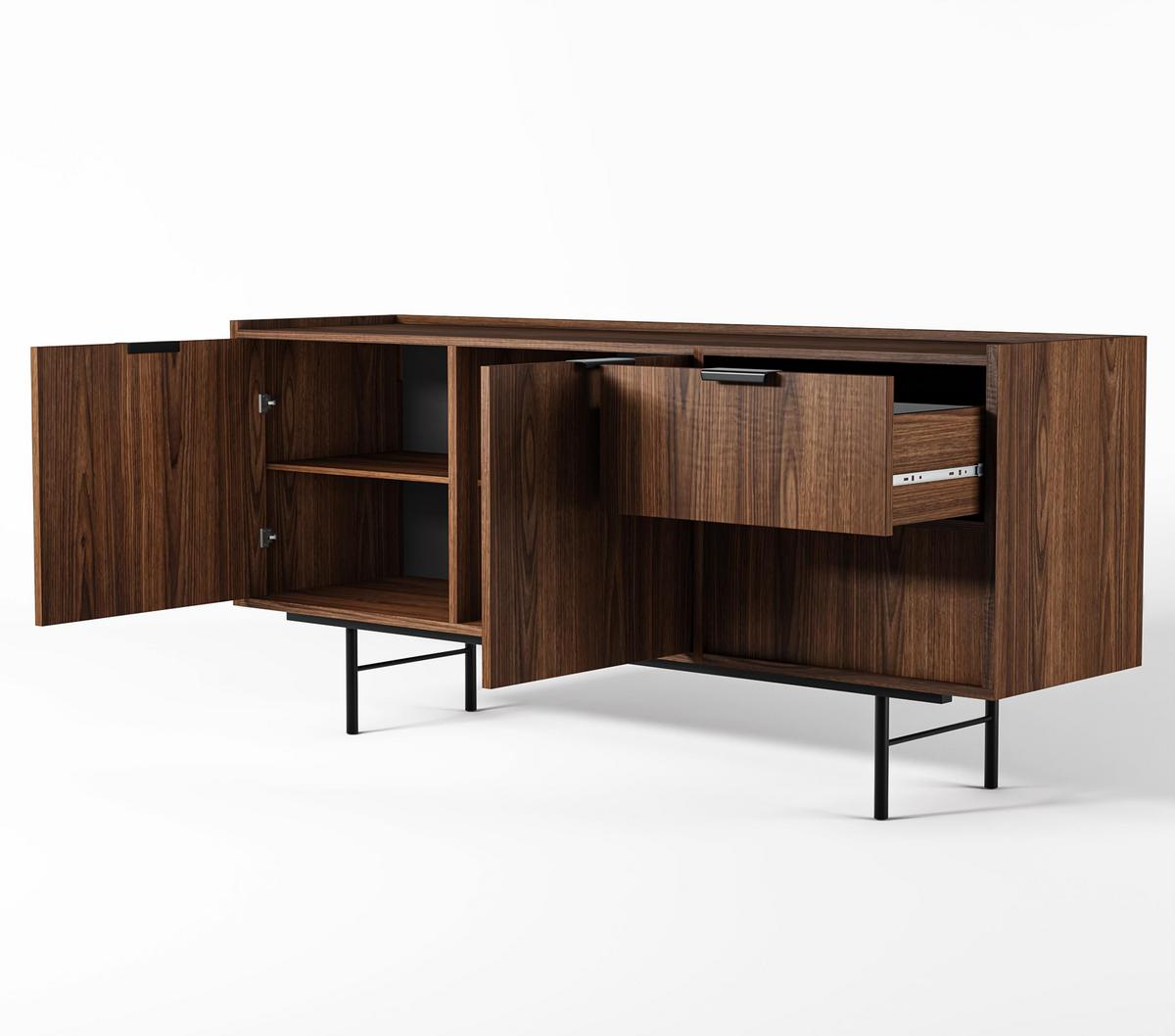 SIDEBOARD Nordiva 2T 2S Warmia Walnut 150/68/40 cm – Metallgestell - Walnussfarben/Schwarz, Holzwerkstoff/Metall (150/68/40cm) - AX Living