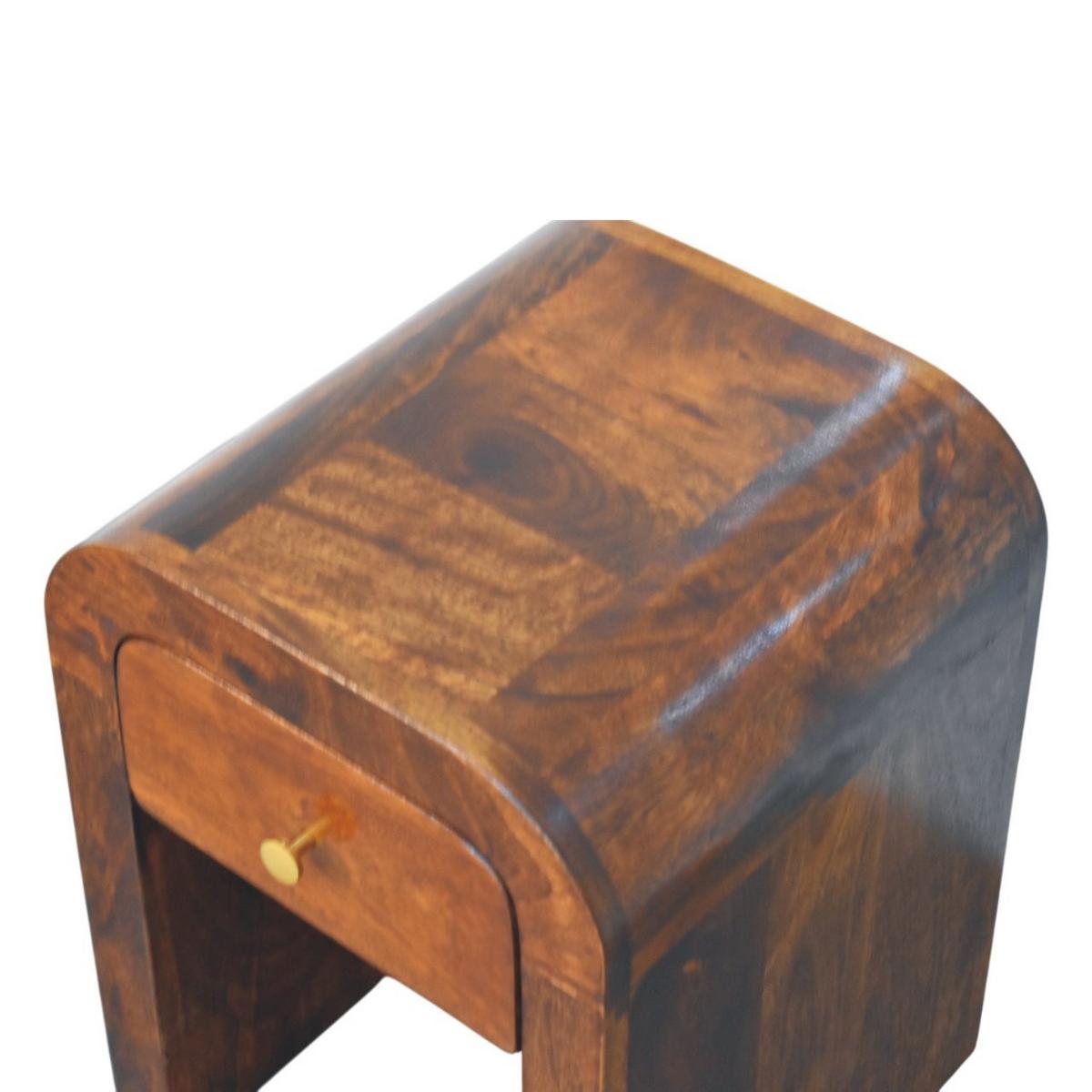 DARCY Nachttisch mit abgerundeten Kanten, 1 Schublade, Braun - Messingfarben/Braun, Mangoholz/Holz (30/40/30cm) - Artisan Furniture