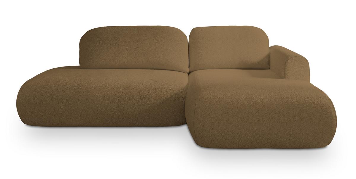 ECKSOFA NUVIRA R-S Orange Boucle-Stoff mit Schlaffunktion - Orange, Holz (279/158cm) - MASSENO