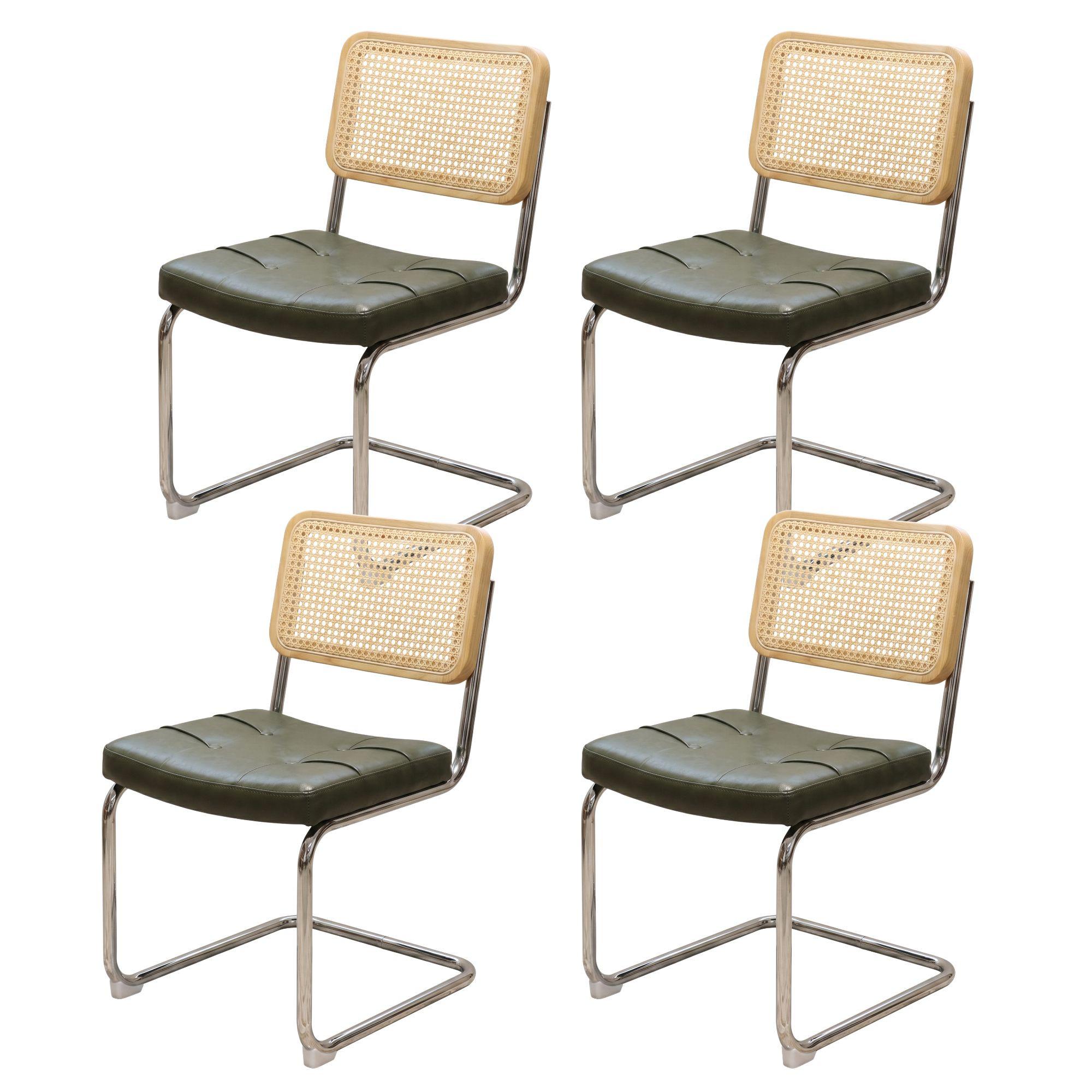 ESSZIMMERSTÜHLE 4er Set Freischwinger Rattan Kunstleder - Grün, Leder (53/84.6/46.4cm) - Urban Meuble
