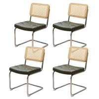 ESSZIMMERSTÜHLE 4er Set Freischwinger Rattan Kunstleder - Grün, Leder (53/84.6/46.4cm) - Urban Meuble