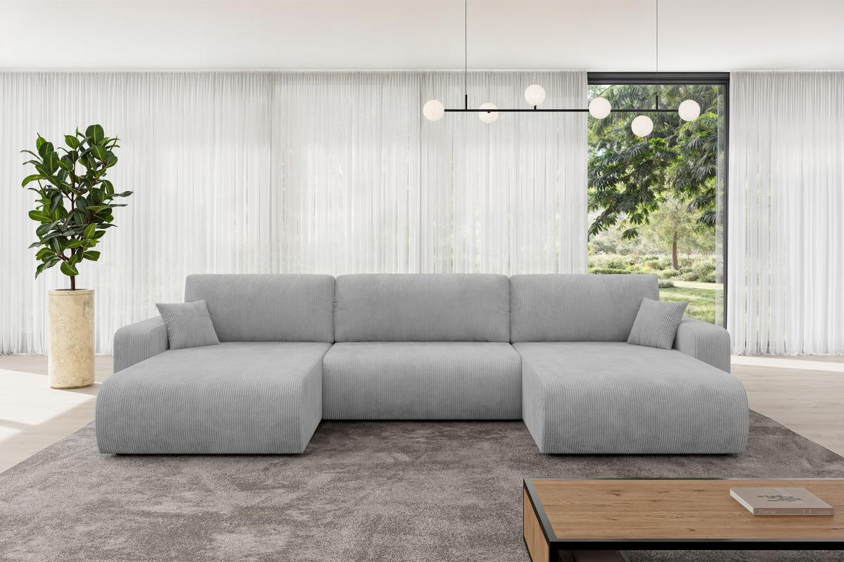 WOHNLANDSCHAFT mit Schlaffunktion und Bettkasten BERY-U 377x193x88 Grau Cord - Schwarz/Grau, Holzwerkstoff/Kunststoff (377/88/193cm) - ALTDECOR